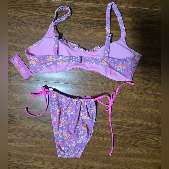 NEW Ninety Pink and Purple Floral Bikini XL TOP AND M BOTTOM - Picture 2 of 8